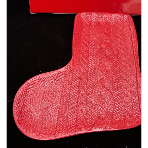 Melamine Knit Sweater Motif Design Red Stocking Platter Brand New In Box! - Picture 6 of 10
